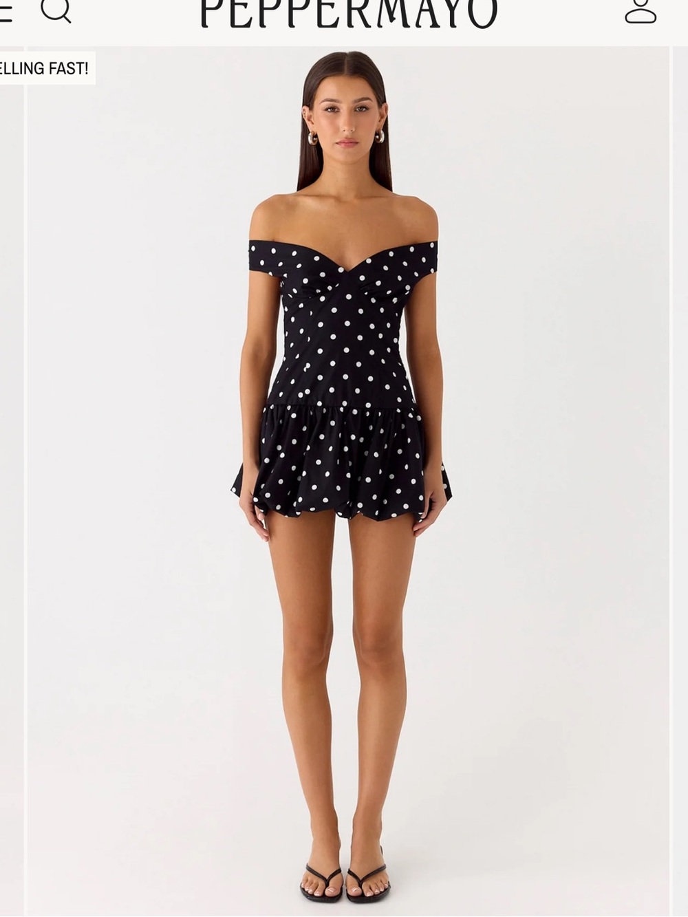 Off-Shoulder Black Polka Dot Mini Dress